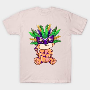 Mardi Gras with Cute Tiger Mardi Mask Beads Feathers T-Shirt